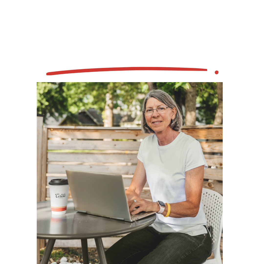 Beverly Claycamp, Financial Advisor, working outdoors on her laptop